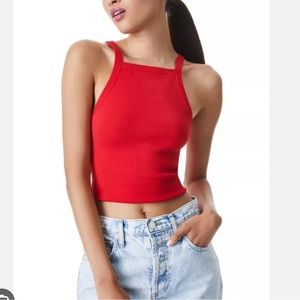 Alice and Olivia Cabot Ribbed High-Neck Fitted Crop Tank